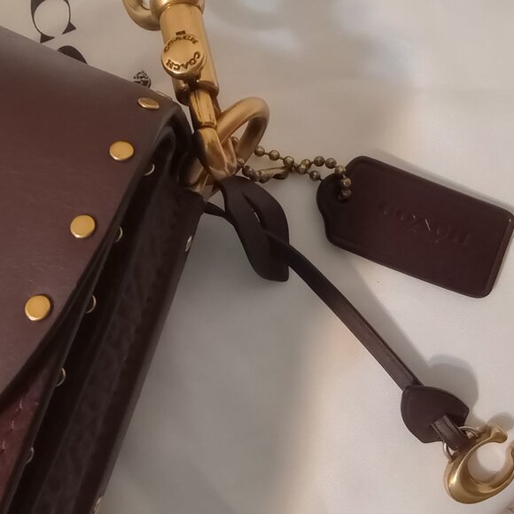 Coach Dreamer Shoulder Leather and Suede Bag With Rivets Oxblood - Picture 11 of 12